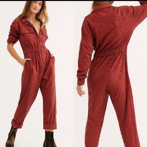 Free People Rust Eyelet Utility Jumpsuit